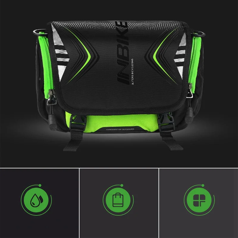 INBIKE Waterproof Large Capacity Bicycle Front Bag Bike Handlebar Basket MTB Pannier Frame Tube Cycling Black&ampGreen | Спорт и