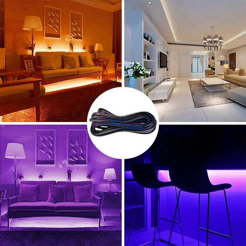 

5050 4 Pin Strip Connector Kit, 10mm RGB LED Light Connector LED Strip Connectors, 32.8FT Strip Light Extension Cable