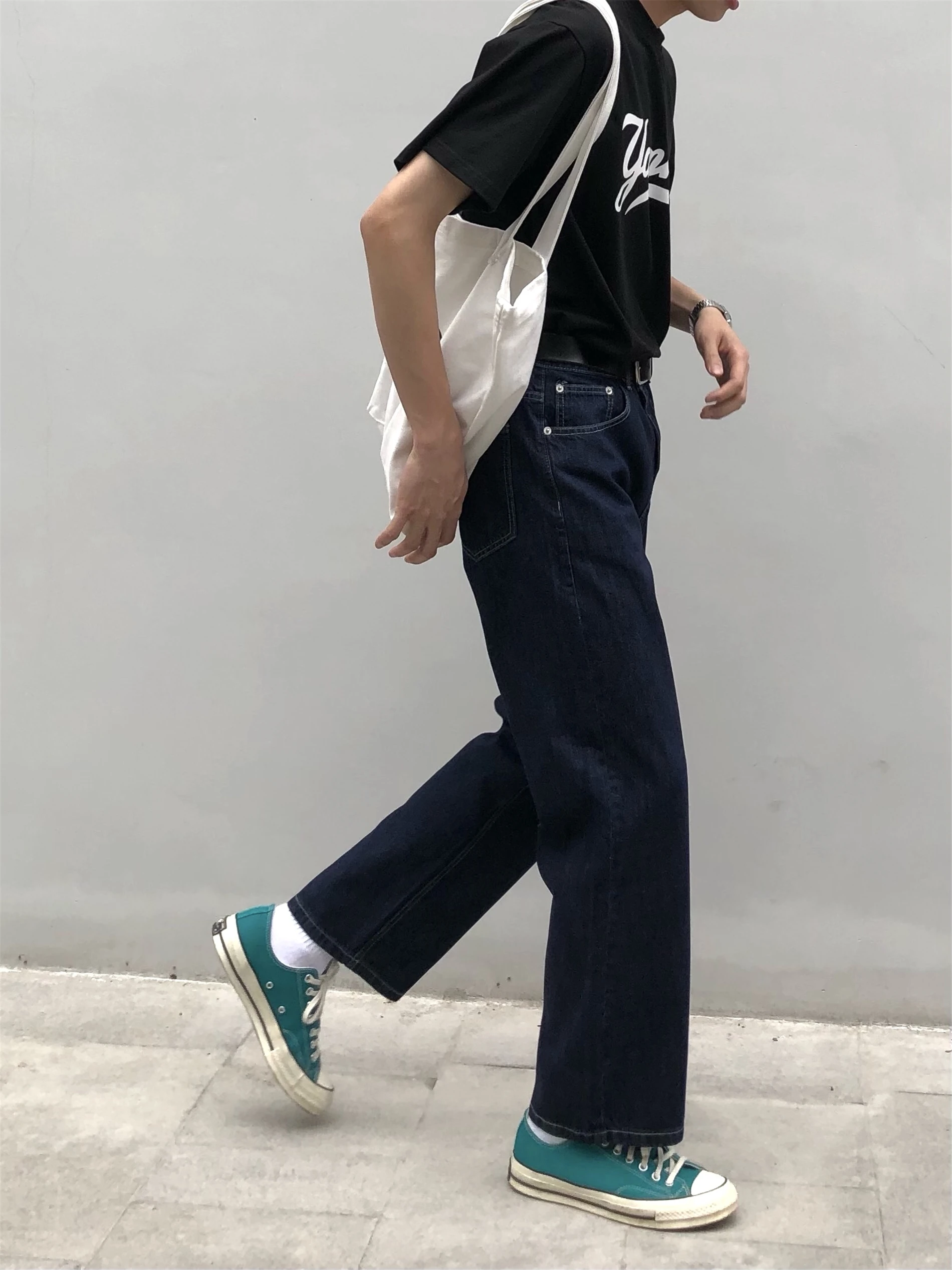 Retro straight jeans men's loose fall wide-leg pants spring and summer Korean version of all-match wash trousers