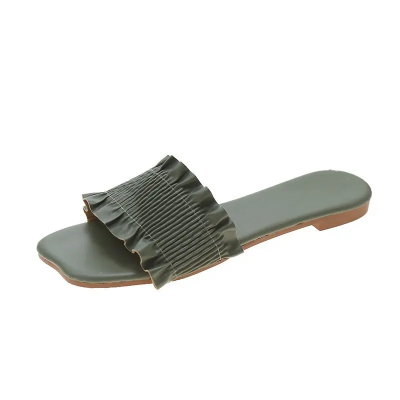 

Shoes Woman 2021 Slippers Flat Shale Female Beach Luxury Slides Square Toe Low Pantofle Sabot Designer Summer Soft New Rome Basi