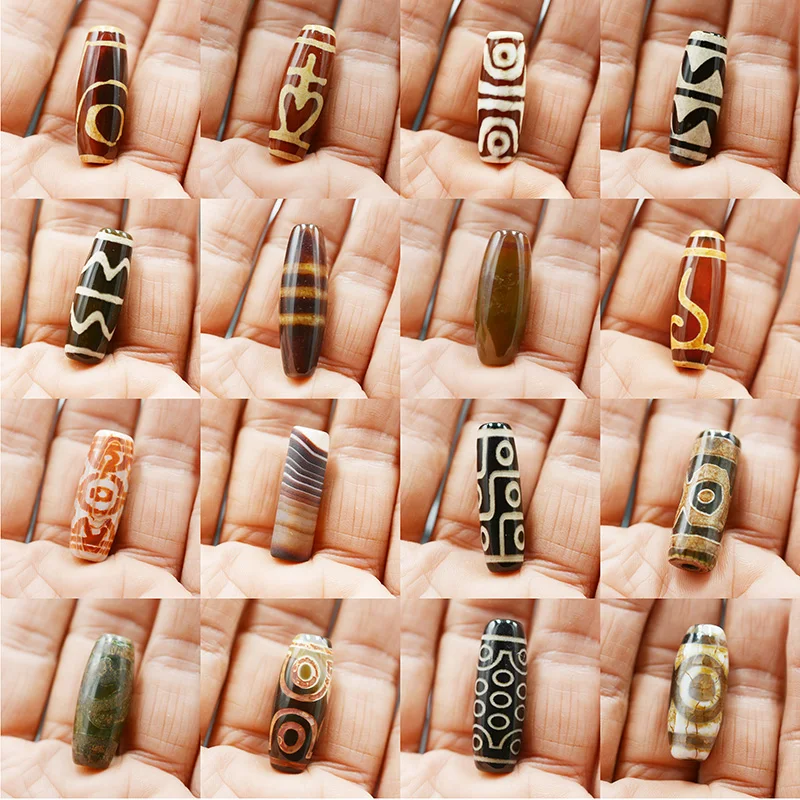

FLTMRH 30mm Oval Accessories DIY Jewelry Making Loose Beads God of Wealth Natural Tibetan Agates Dzi Beads Real Stone Beads f