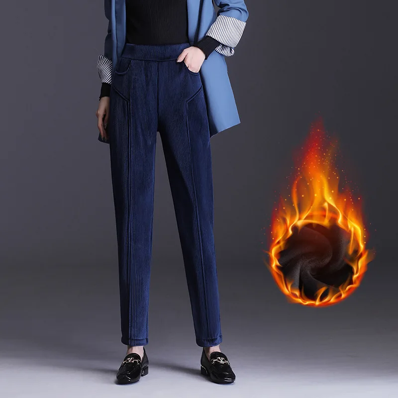 

#1927 Black Blue Brown Pencil Corduroy Pants Woman Winter Thick Warm Pants Laides Casual Womens Pants High Waisted Velour Pants