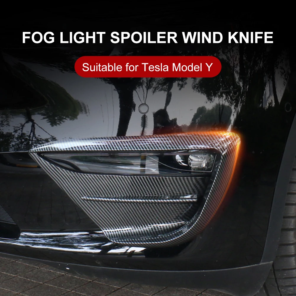 

Front Fog Light Trim Cover Frame Blade Fog Lamp Eyebrow Spoiler Carbon Fiber ABS Self-Adhesive for Tesla 2021 Model Y Accessorry