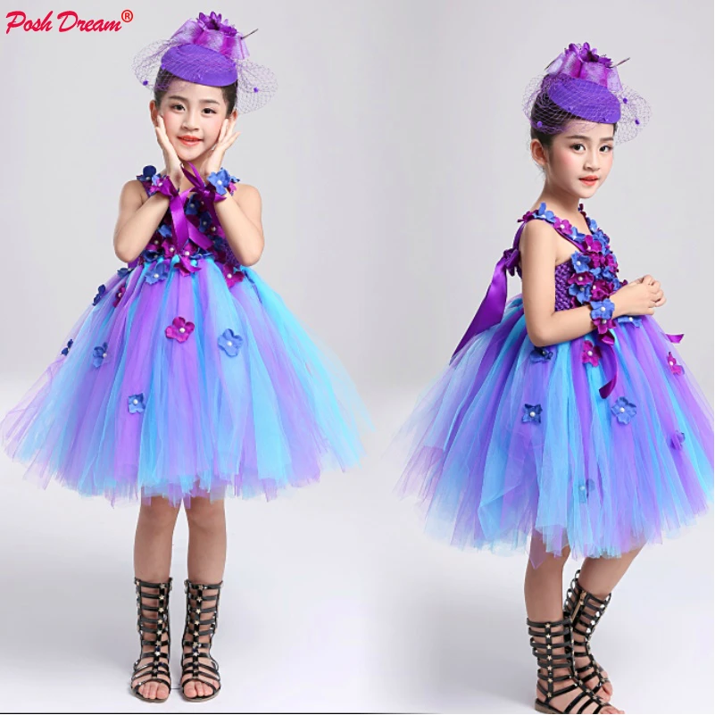 Фиолетовые пышные платья с павлином для девочек Вечерние платья-пачки цветочным