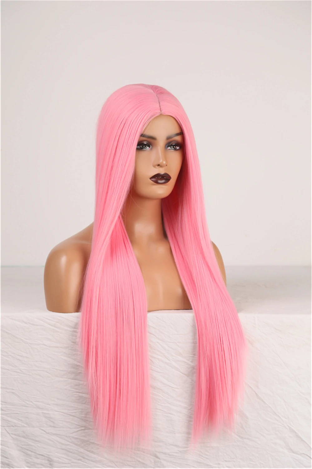 Розовый Косплэй парик для девочек Для женщин прически Silky Straight без тесьмы эффект