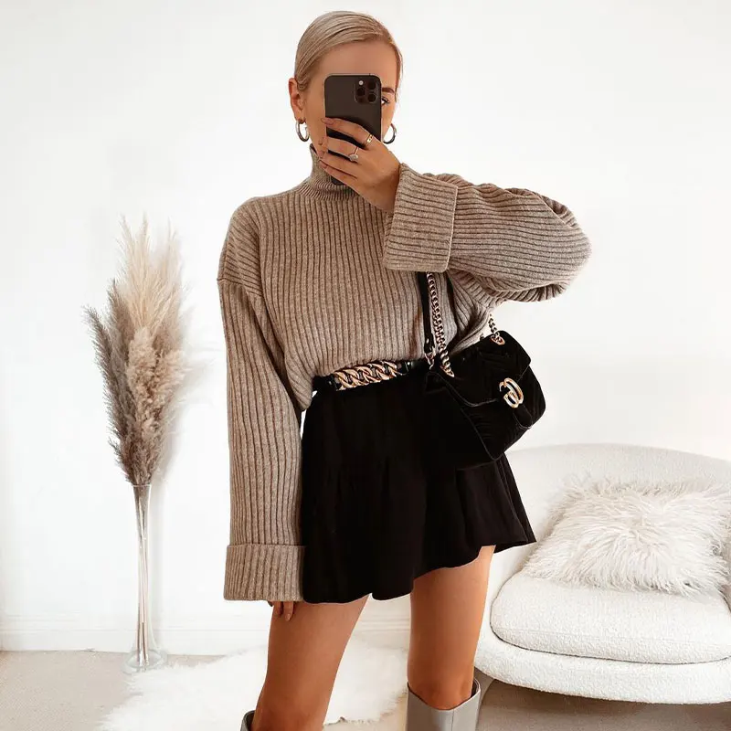 

Za Women Sweater Autumn Vintage Turtleneck Sweaters Woman Pullover Tops Female Loose Long Sleeve Fashion Women's Warm Jumper