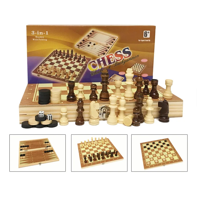 Набор деревянных шахмат 3 в 1 шашки нарды шахматы Дорожная игра деревянные