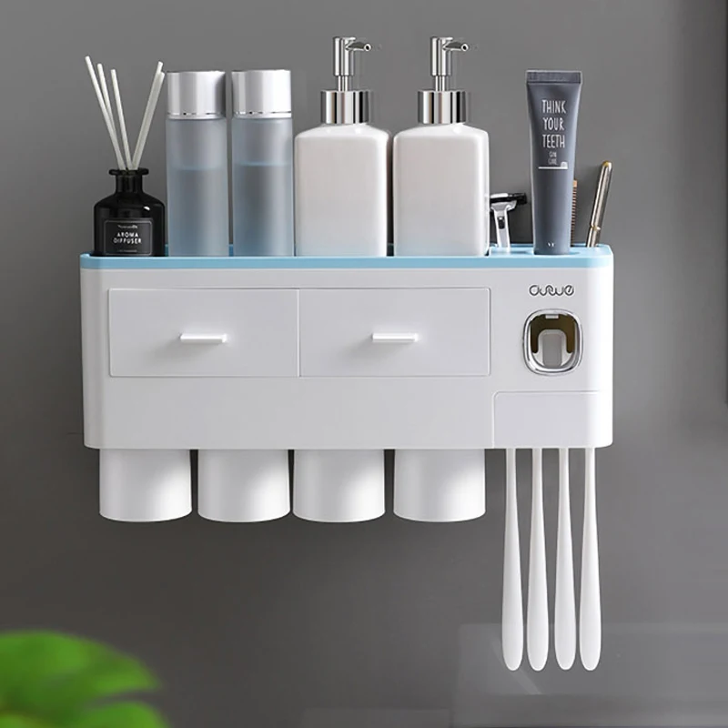 

Держатель для зубных щеток с сильной вязкостью, Автоматический Диспенсер зубной пасты с чашкой, настенный стеллаж для хранения, аксессуары ...