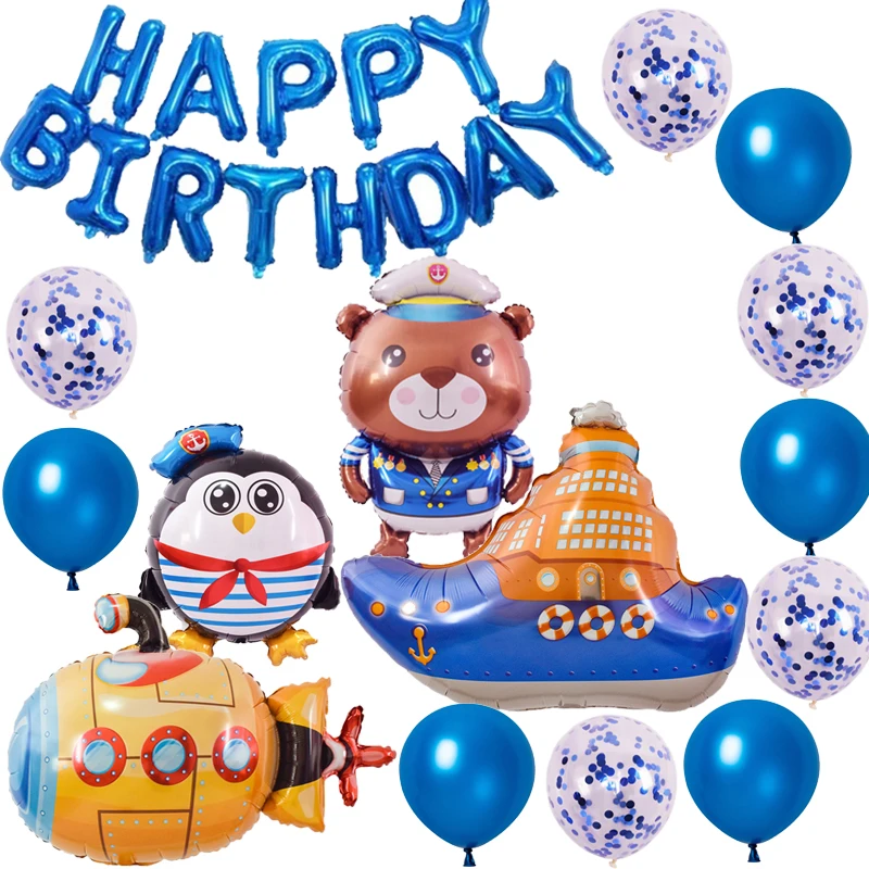 Синий капитан медведь Сейлор Пингвин украшение на день рождения подводная лодка
