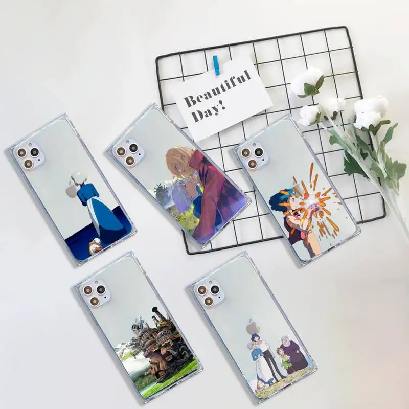 

Howl's Moving Castle Phone Case For iPhone 7 8 11 12 X XS XR MINI Pro Max Plus Clear Square Transparent