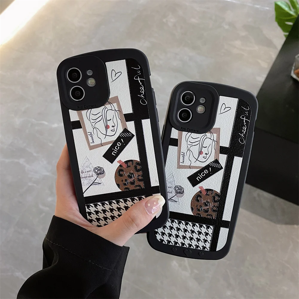 

New Coffee color 3D Relief embroidery Leopard phone case for iphone 13 12 11 Pro Max 7 8 plus 13 Pro XR X XS MAX Cover soft back