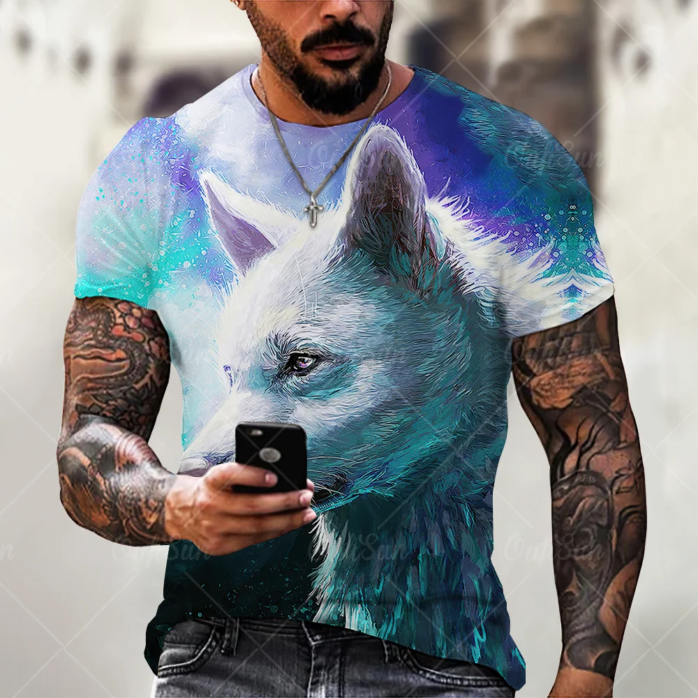 

Creative Animal Wolf Head Pattern 3D Printing Summer Breathable T-shirts Casual Short-sleeved Sports T-shirt Men's Clothes Tops