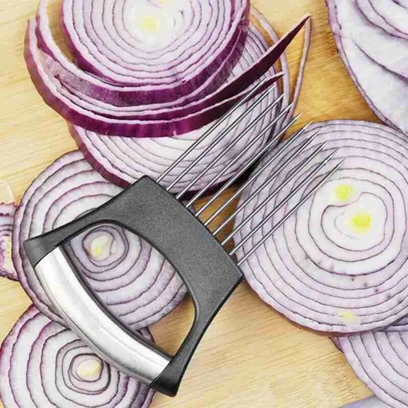 

Food Slice Assistant Vegetable Holder Steel Onion Cutter Fruit Vegetables Chop Food Slice Onion Cutter Assistant D3E4