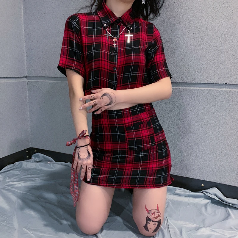 Ruibbit Новый Harajuku клетчатый комплект из 2 предметов женская уличная Укороченная