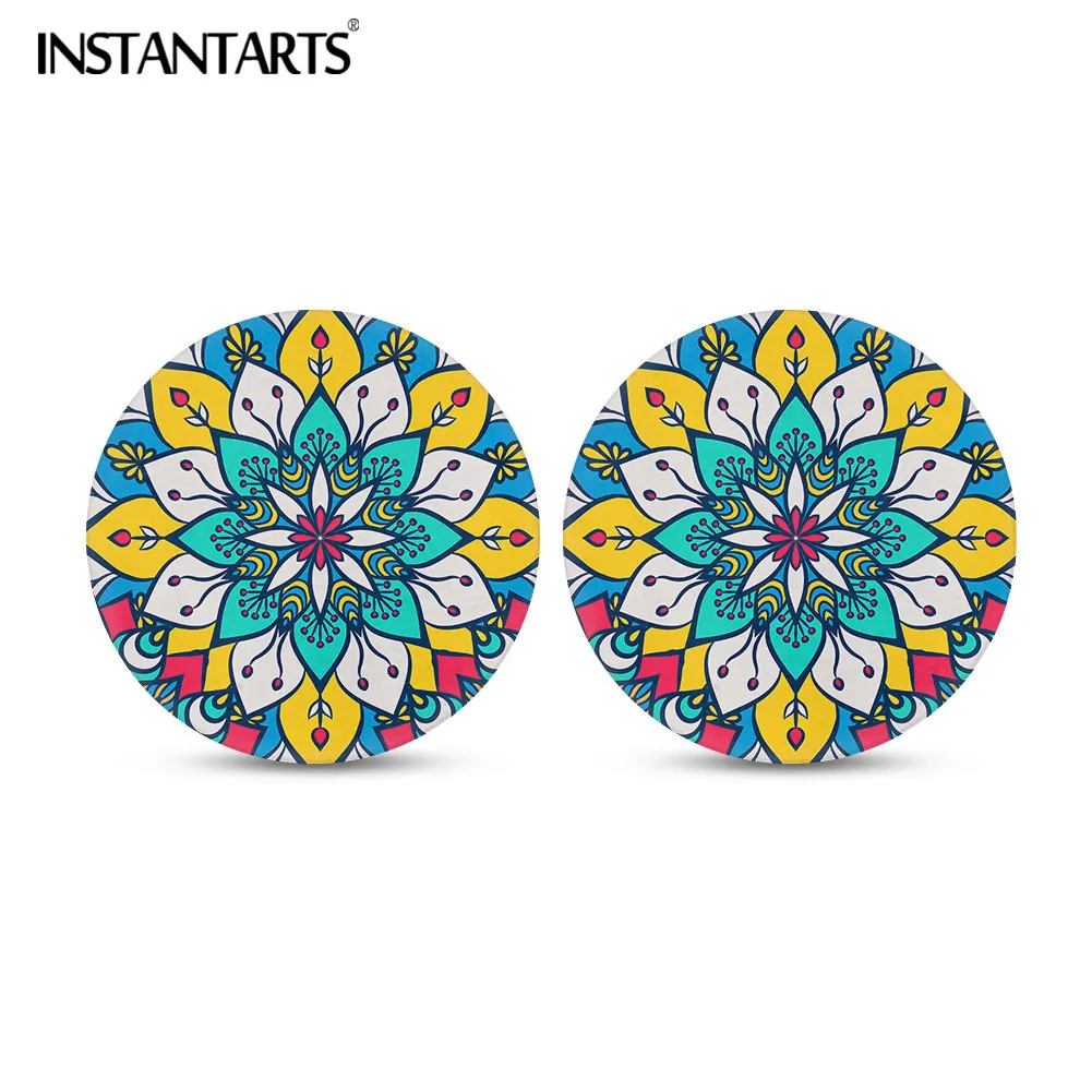 

Автомобильный подстаканник INSTANTARTS с принтом мандалы, набор из 2 предметов, маленький подстаканник для женщин и мужчин, коврик для чашки