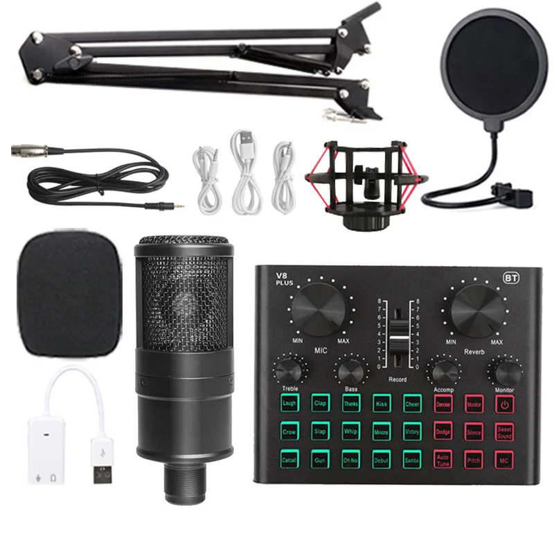 Портативный микрофон V8 Plus Миксер с шумоподавлением для пения Голосовое