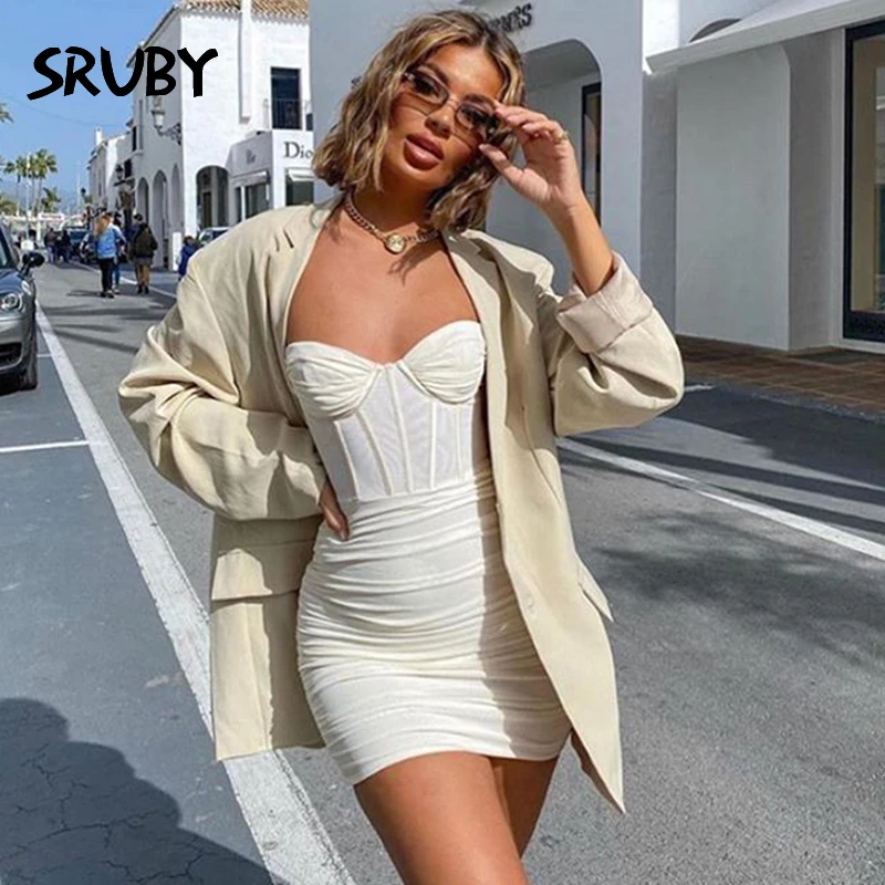 Сетчатое платье SRUBY на бретелях спагетти женское белое сексуальное Бандажное