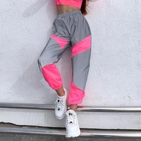 new sports casual mid waist stitching reflective casual pants cropped pants 2020 spring new casual pants