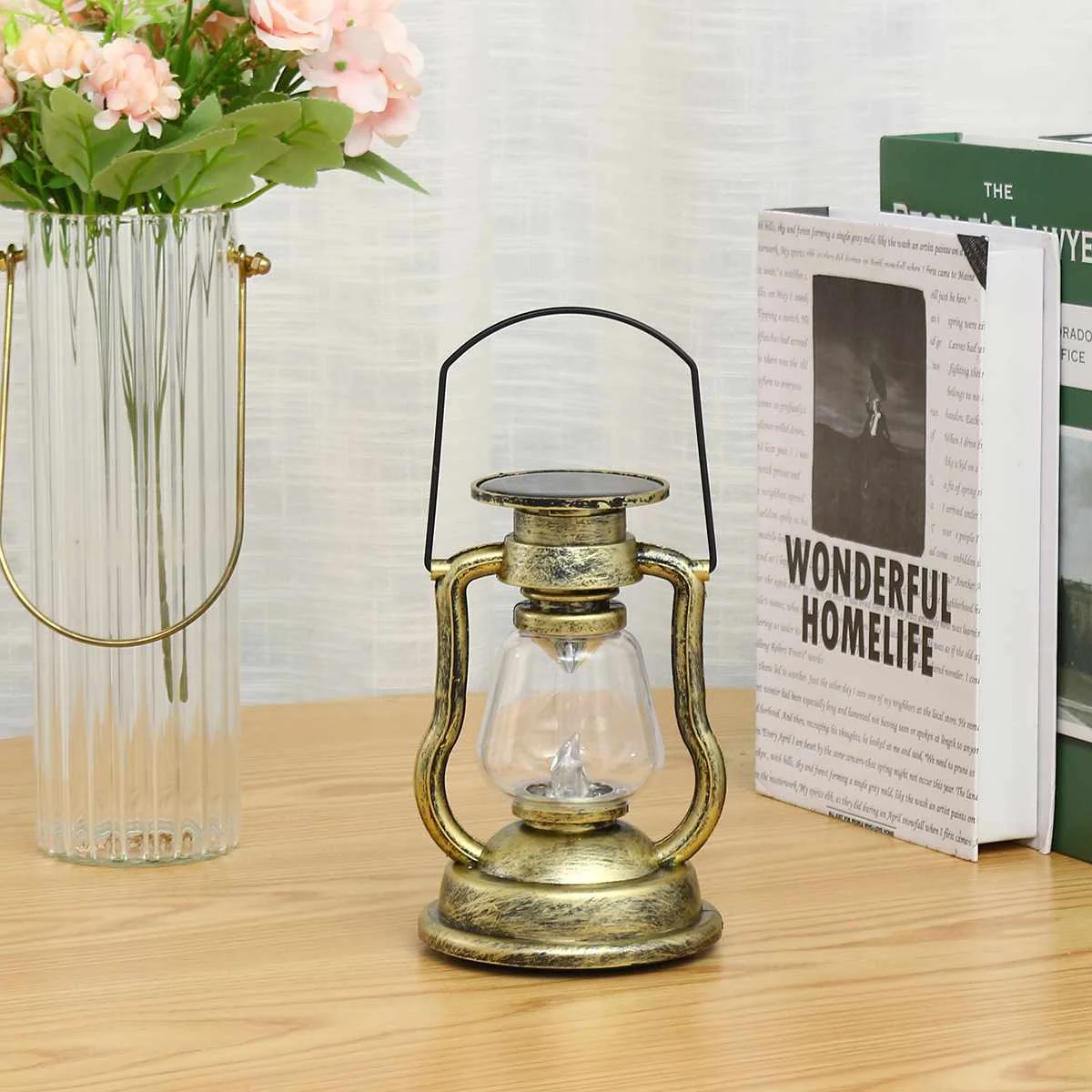 

Светодиодный подвесной ретро-фонарь, винтажный переносной садовый светильник на солнечной батарее, беспламенная лампа-свеча, светильник д...