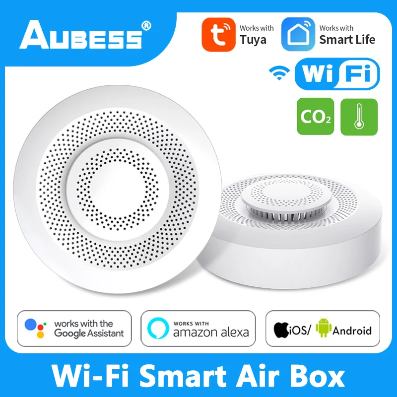 

Aubess Tuya WiFi Smart Air Box Air Quality Monitor CO2 VOC Gas Detector Sensor Temperatur Humidity Sensor Smartlife Alexa Google