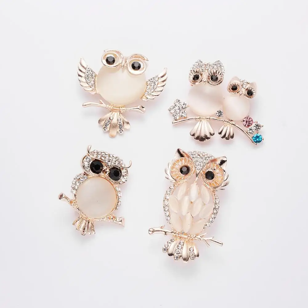 Bellepe Сова стоя ветви Мультфильм Животное Брошь Стразы Класс Опаловая брошь для