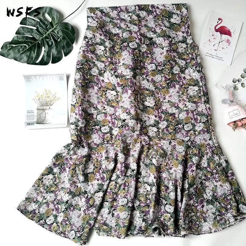 Летняя шифоновая Пляжная Юбка-миди с цветочным принтом | Женская одежда