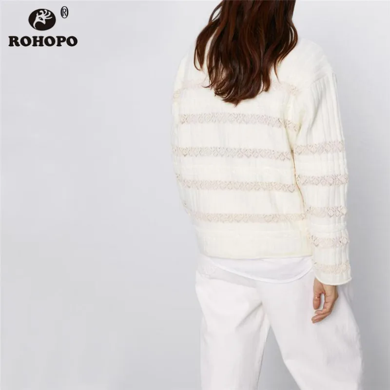 ROHOPO круглый воротник длинный рукав жаккардовый белый свитер зимний толстый