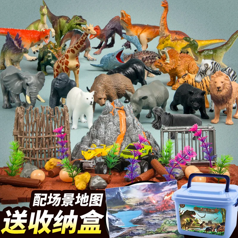 Реалистичный вулкан динозавр сцена животное мир имитация спрей извержение