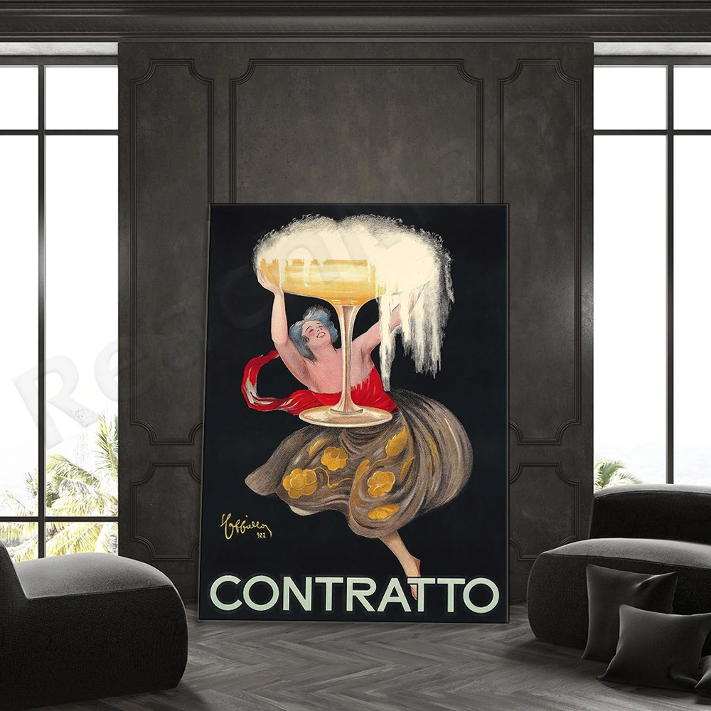 Фото Contratto, винтажный постер «Кухня и бар» от Leonette Cappiello, итальянская реклама, загружаемый художественный принт, мгновенная загрузка. №2