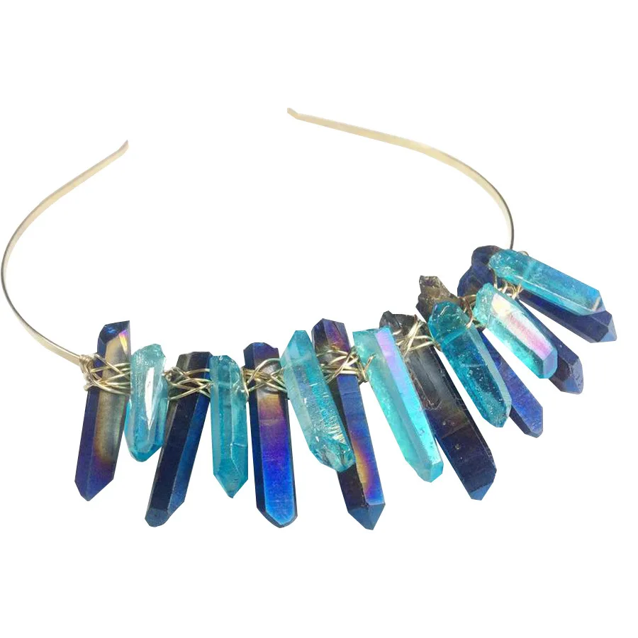 Тиара ручной работы Хрустальная кварцевая корона искусственная синяя