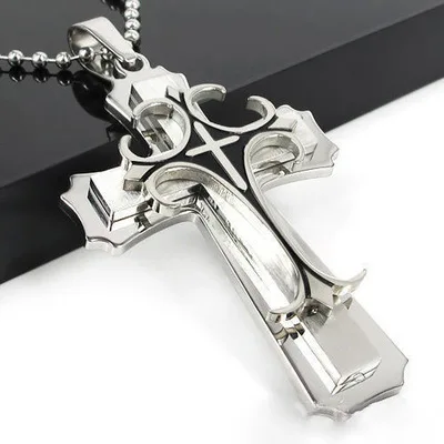 

European And American Retro Trendy Men's Multi-layer Cross Drop Oil Domineering Necklace