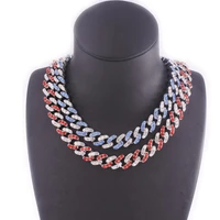 blue crystal cuban link chain womens hip hop necklace ladies choker red iced out rose gold silver color 12mm wide rap jewelry