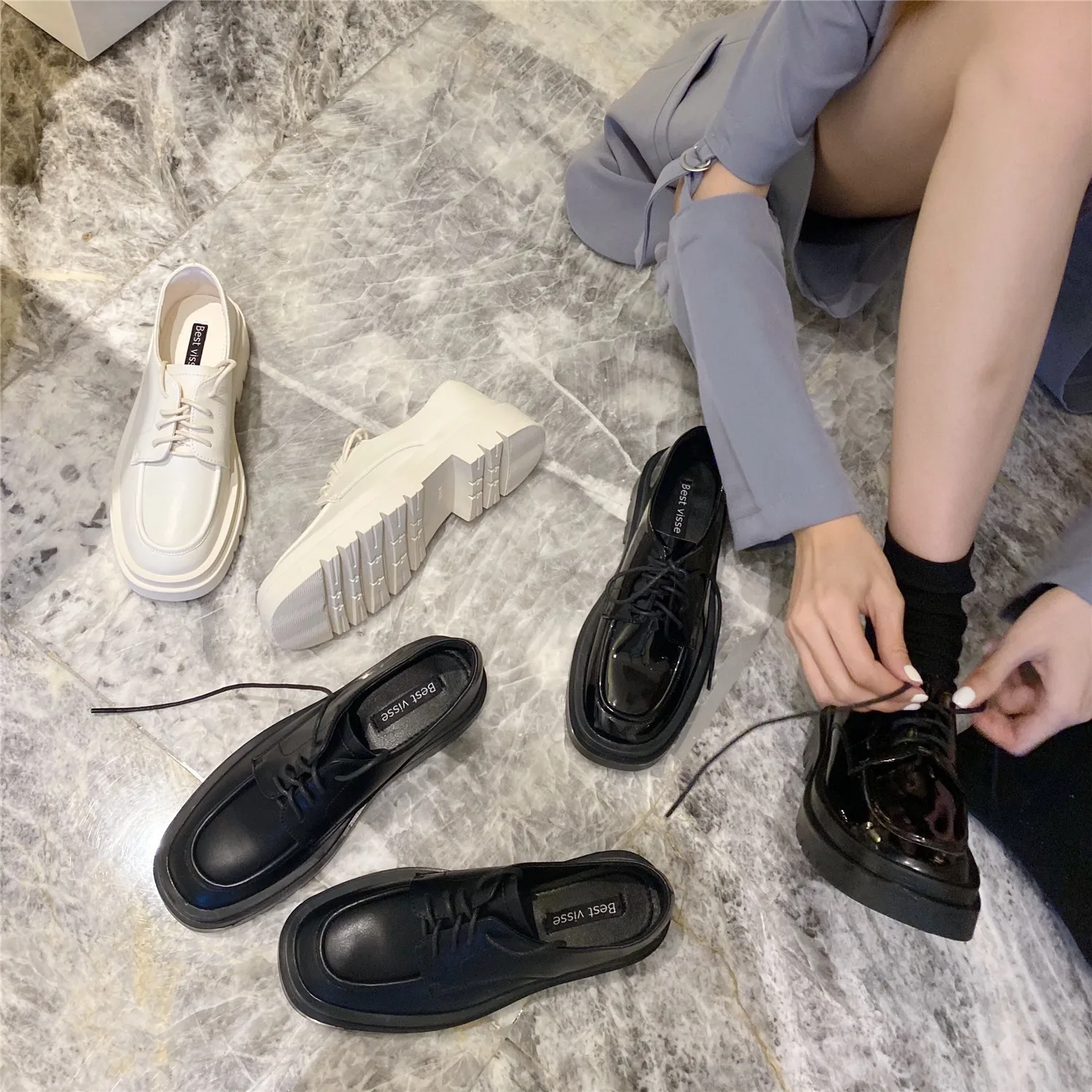 

2021 New Spring Autumn Women Oxford Shoes Flat On Platform Shoes Lace Up Leather Shoes Thick Sole Sneakers Ladies Casual Shoes