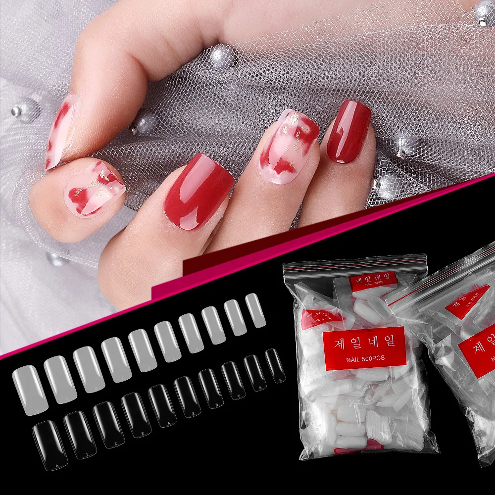 

500Pcs Fake Nails Art Transparent Natural Color Pastes Full Half French Nail Tips Long False Short Rounded Square Manicure Tools