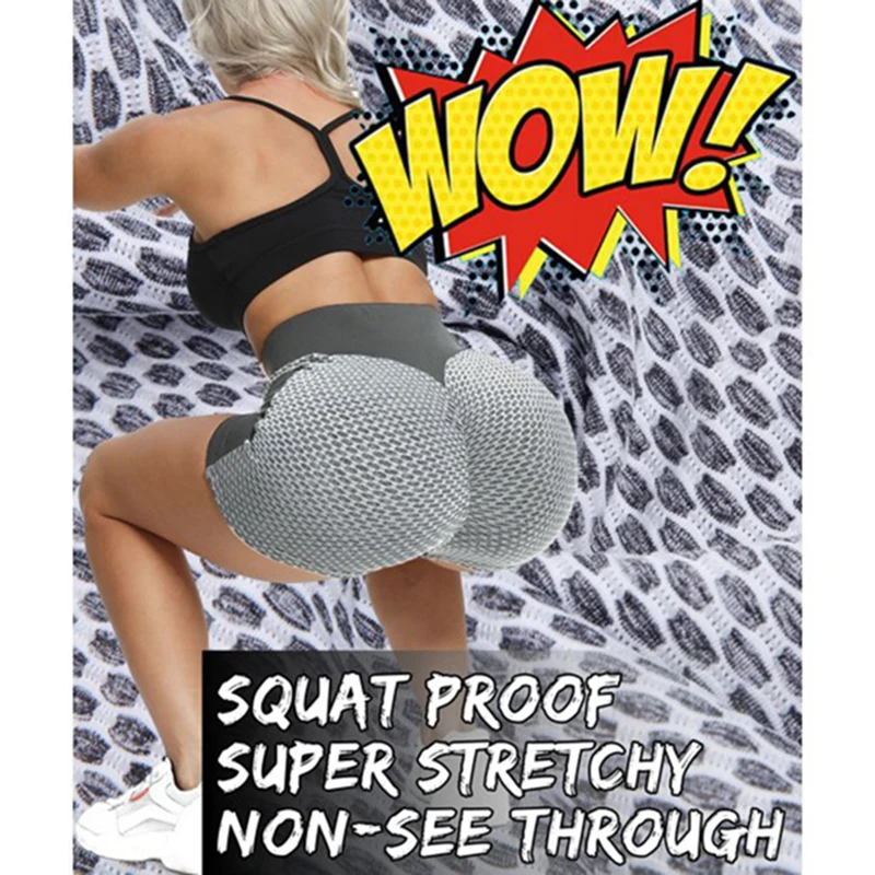 High V-waistband Sport Shorts with Side Pocket for Women Honeycomb Texture Butt Lift Leggings Fitness Gym Yoga Biker Short Pants