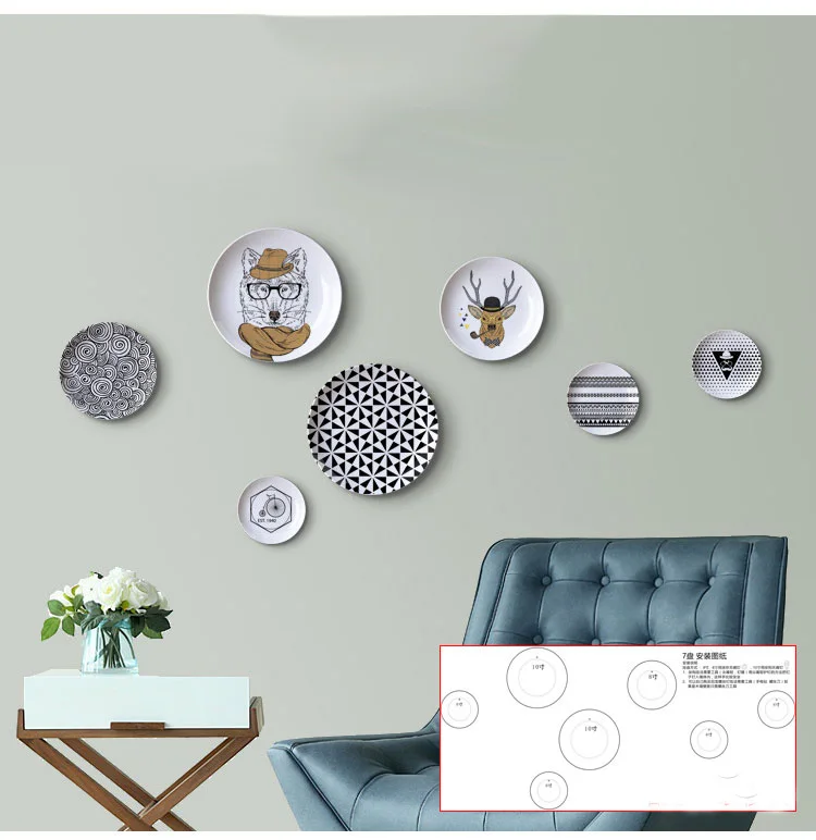 Black and white animal ceramic hanging plate wall decorative dish home decor crafts room decoration | Дом и сад