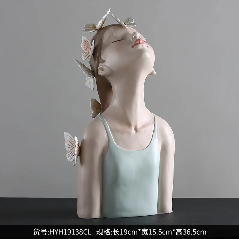 

Resin Girl Sculpture Desktop Decoration Butterfly Statues Resin Desktop Crafts Characters Looking Up Figure Girl Room Decoration