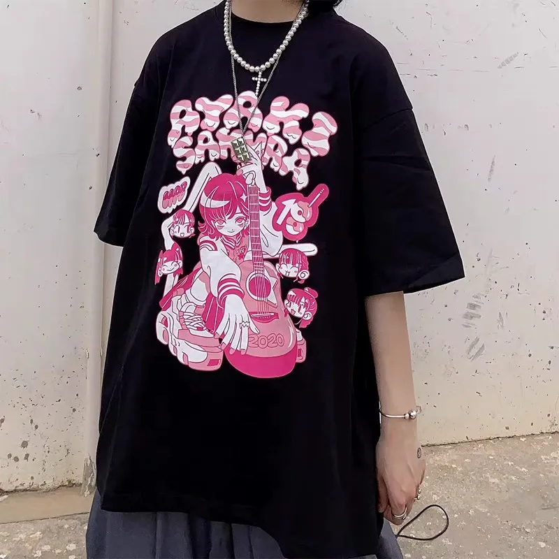 Drak Kawaii одежда Корея pop E girl гитара принт укороченный Harajuku топы летние Готический