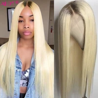 1b613 blonde human hair wig middle part pre plucked 1b 613 honey blonde brazilian straight wigs 13x1 lace part wig remy 150