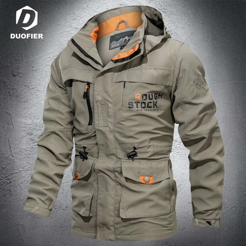 

New Mens Jackets Casual Outerwear Hiking Windbreaker Hooded Coats Fashion Slim Army Cargo Bomber Jackets Khaki Brand Clothing