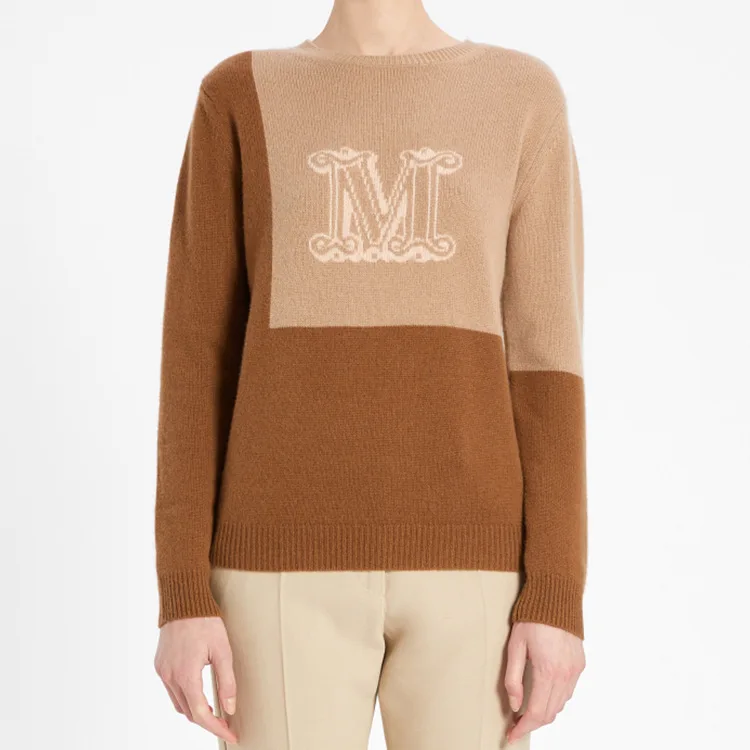 

2021 Fall/Winter Women Knitted Sweater Letter Color Block Lightweight Pullover