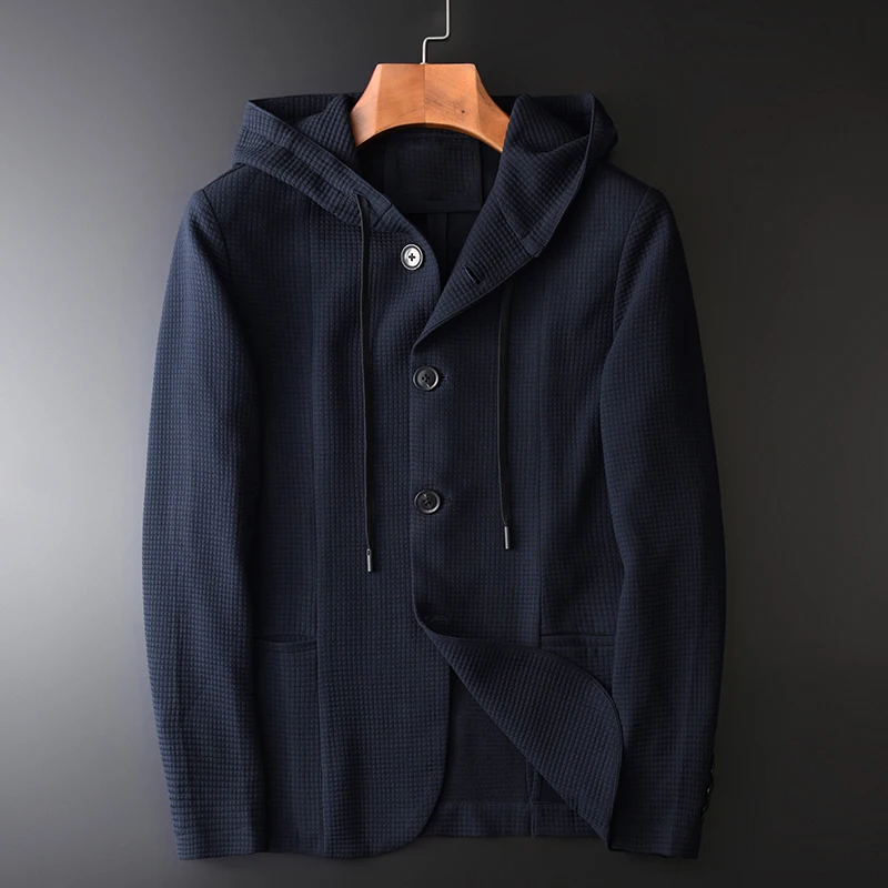 Мужская куртка с капюшоном Minglu роскошные однотонные Трикотажные мужские куртки
