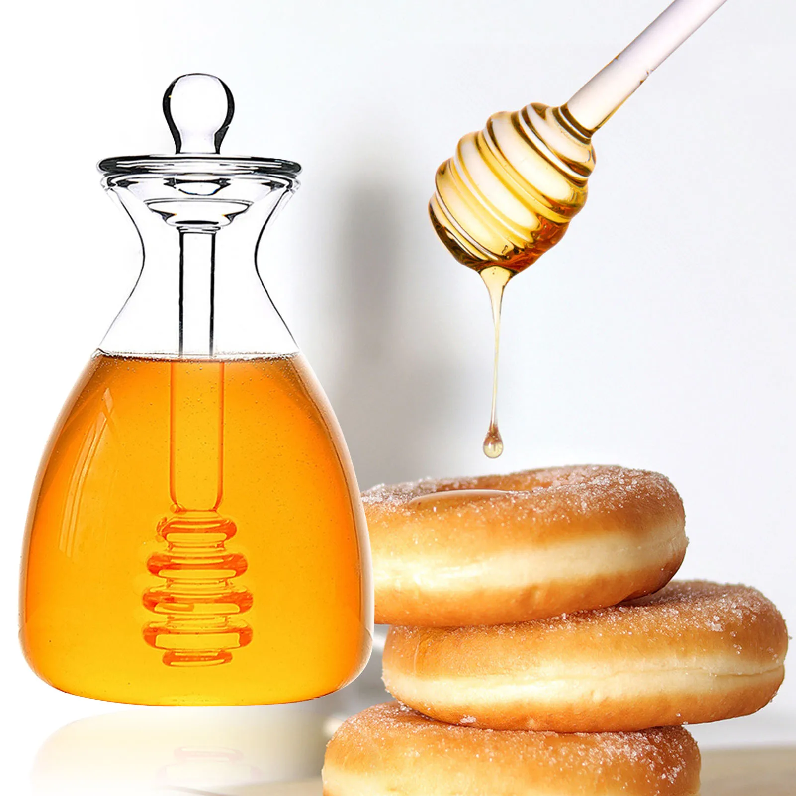 

Honey Spoon Glass Honey Dipper Stick Syrup Dispenser Server Luxury Transparent Honey Jar With Lid Server Keuken Accesoirs