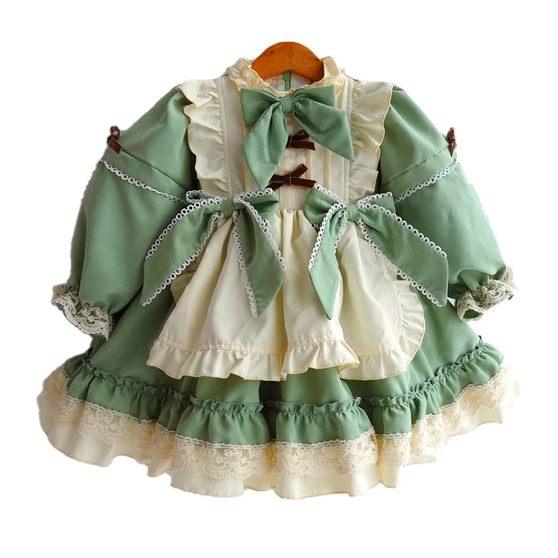 

Children Spanish Vintage Dress Original Baby Girl Lolita Princess Ball Gown 2021 Autumn Winter Kids Christmas Green Dresses