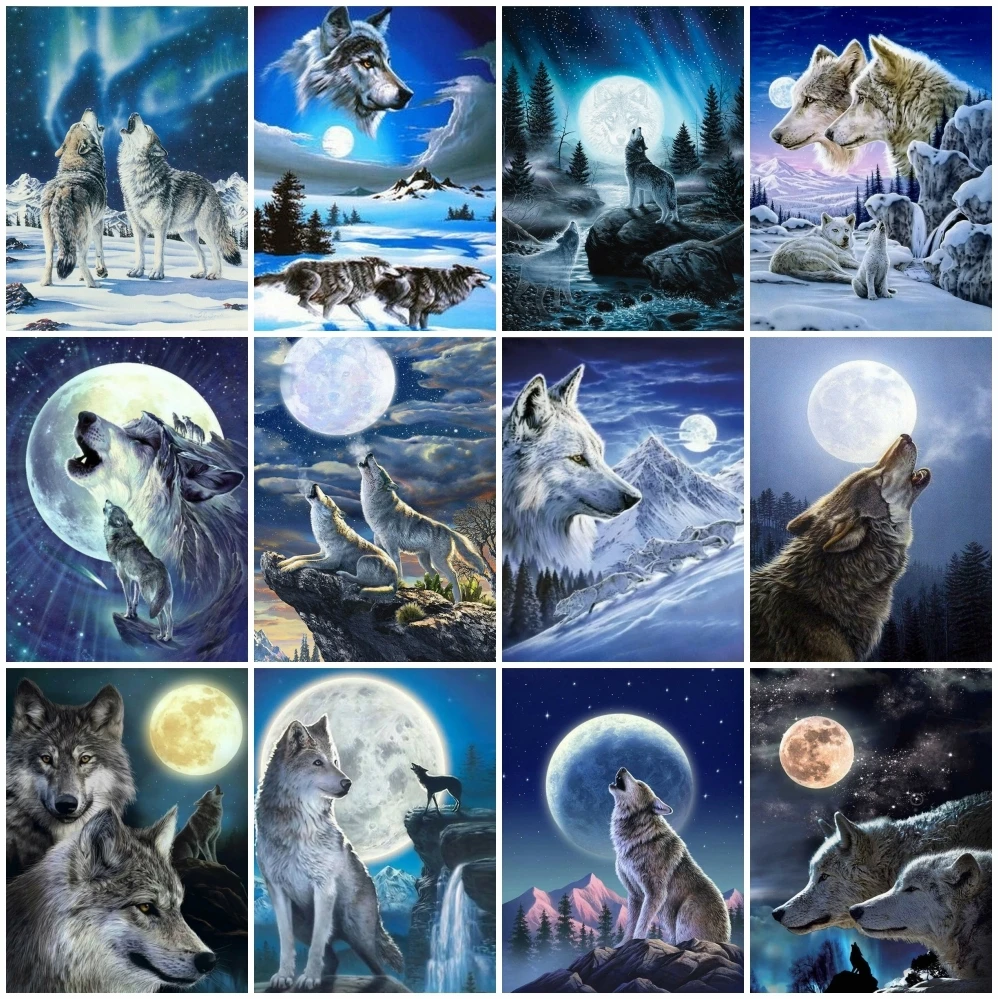 

AZQSD Full Kits Diamond Embroidery Wolf Moon Mosaic Handmade Gift Diamond Painting Animals Picture Of Rhinestones Home Decor