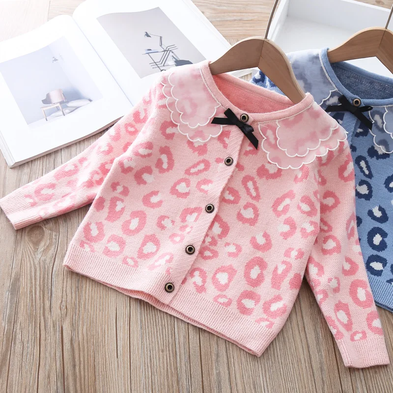 Baby Girls Coat Autumn Fashion Cardigan Leopard Cute Knit Clothes Children Kids Cotton Jacket Knitting Sweater Clothing For Girl