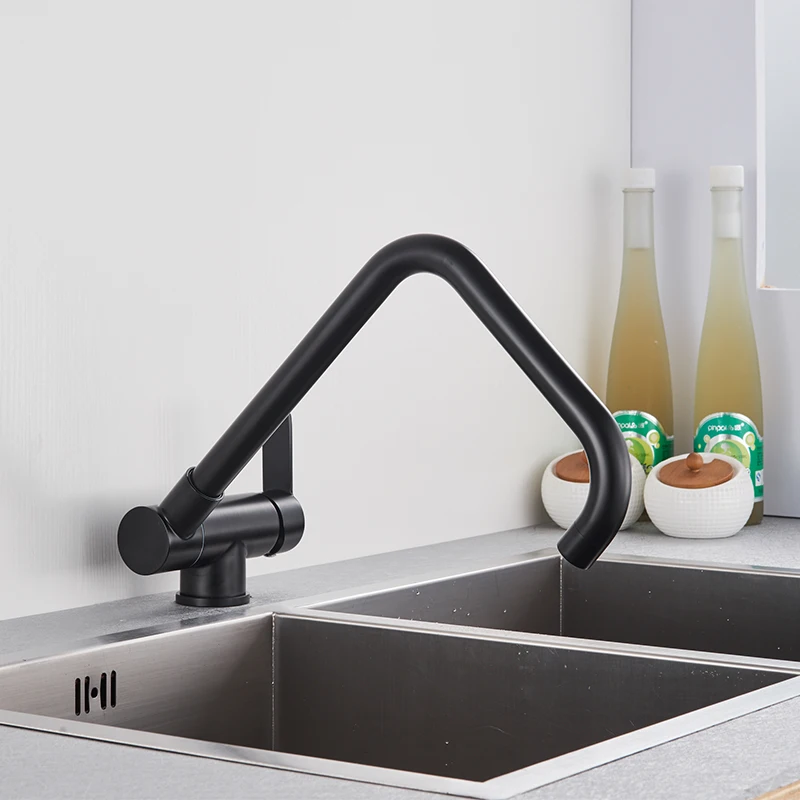 Black 360 °Folding Rotatable Kitchen Faucet Basin Hot And Cold Water Outlet Deck Installation Tap kitchen Crane | Обустройство дома
