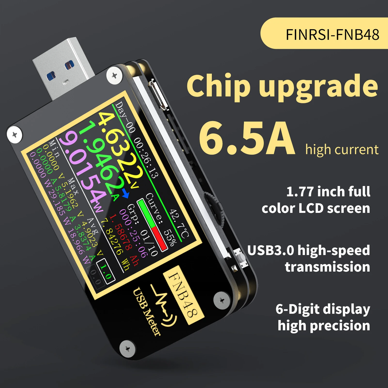 

FNIRSI-FNB48 1,77 дюймов Высокое разрешение Дисплей вольтметр с экраном амперметр переменного тока Мобильный телефон быстрой перезарядки Ёмкость ...