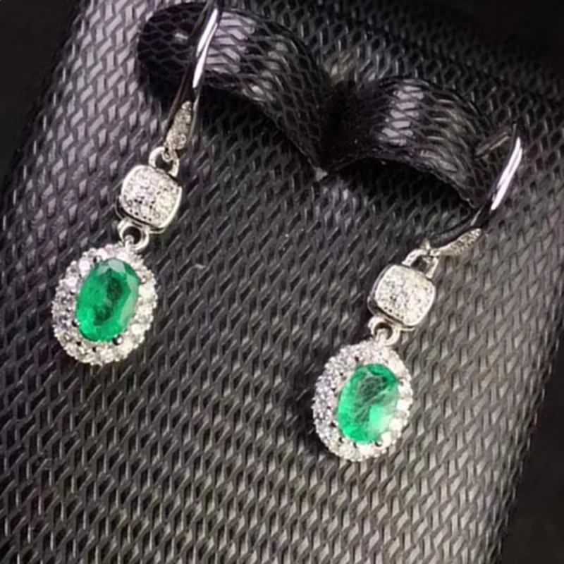 100% real natural emerald drop earrings for wedding 4 mm * 6 Zambia silver 925 jewelry | Украшения и аксессуары