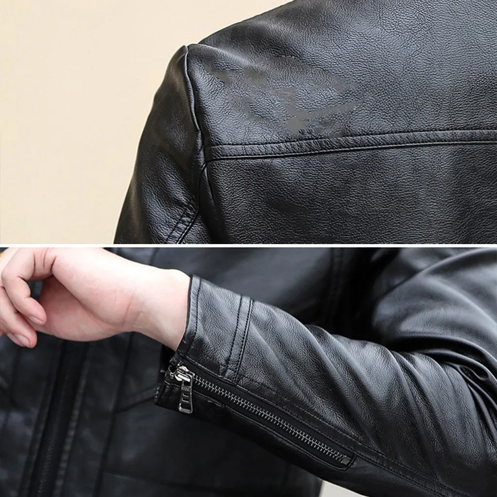 Мужская кожаная куртка из искусственного меха водонепроницаемая зимняя